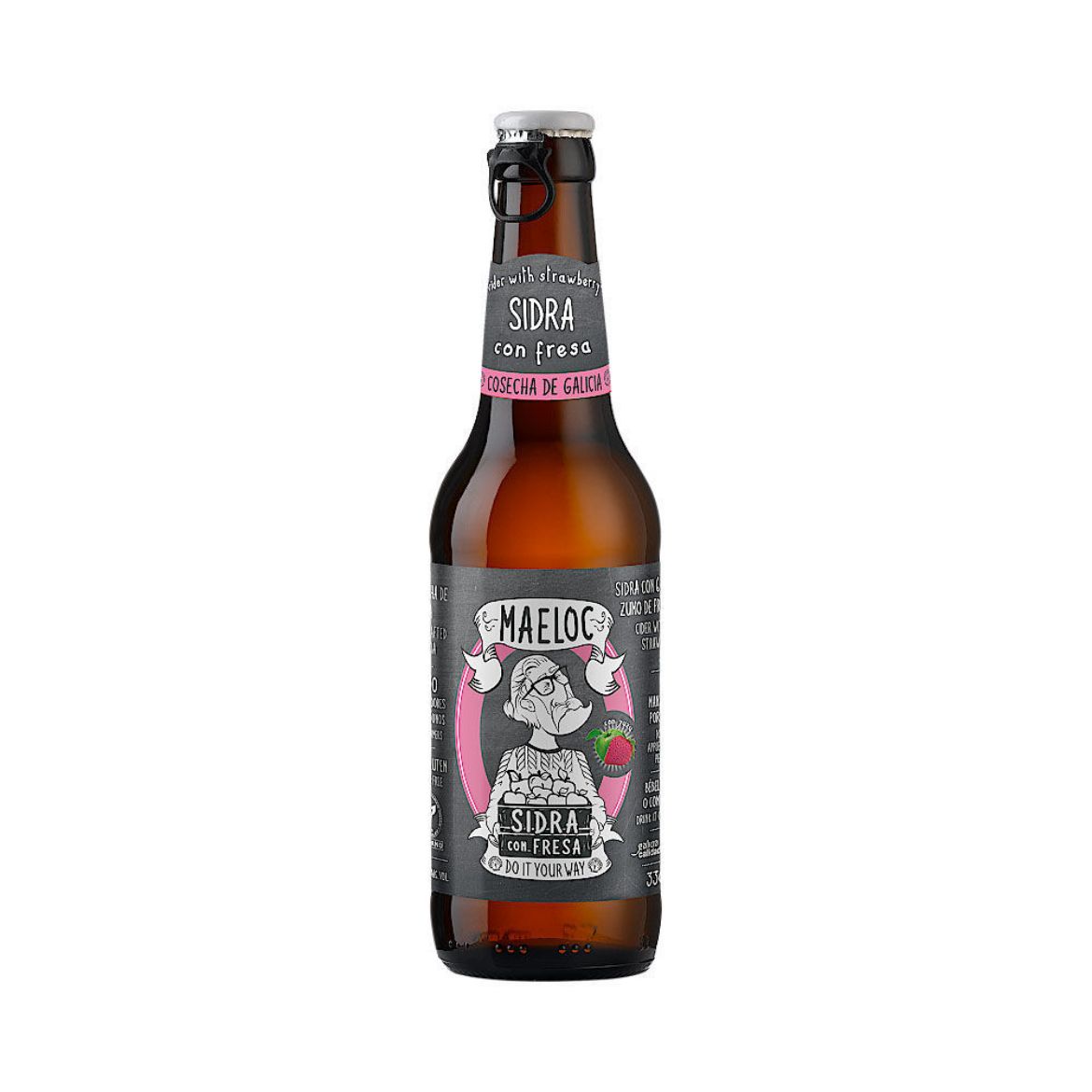 Sidra con Fresa ist ein trockener Apfelwein mit süßem Erdbeersaft von Maeloc.