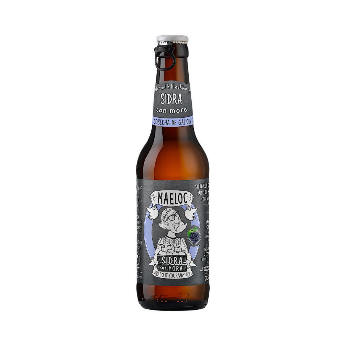 Sidra con Mora ist ein trockener Apfelwein mit fruchtigem Brombeersaft von Maeloc.
